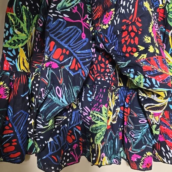 Serengeti Colorful Floral Tiered Midi Skirt Tropical Island Vacation Coastal - Picture 13 of 14